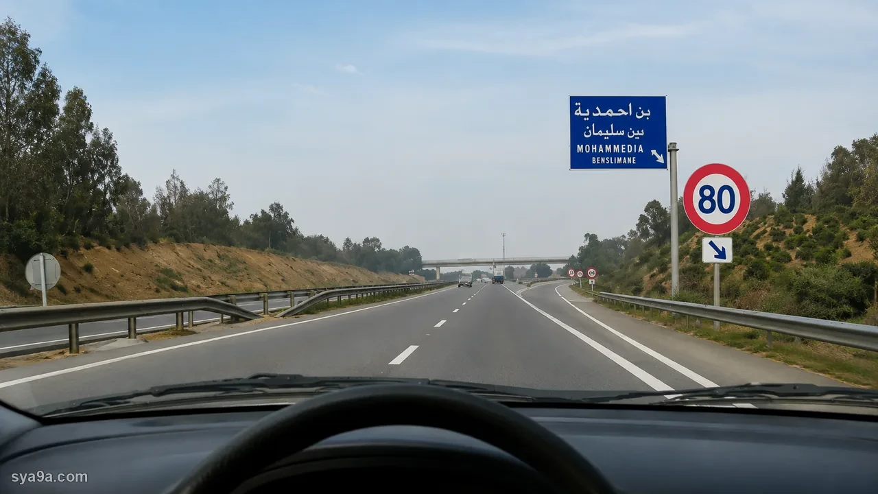 صورة السؤال S3-Q34: كنسوق ب 100 كلم فالساعة، من الواجب عليا نقص من السرعة :
باش نكمل السير لقدام :
باش ناخذ منفد الخروج للمحمدية :